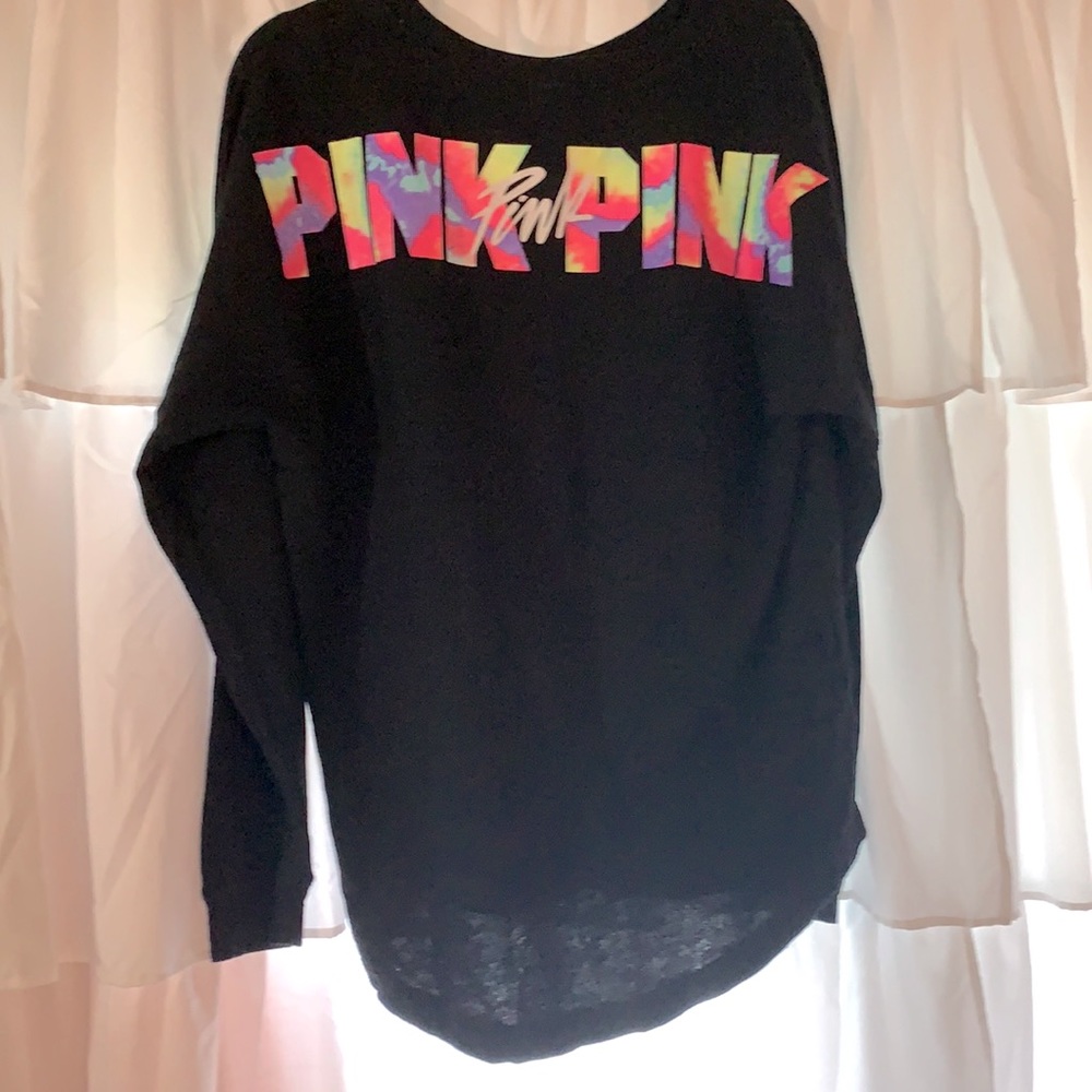 PINK Neon Tie Dye Print Crew Neck